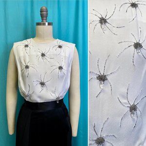 Vintage 1960s Beaded Spiders Top by Morlove SM MED